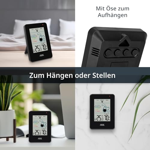 ADE Digitales Hygrometer innen mit Schimmelalarm | Feuchtigkeitsmessgerät mit Thermometer | großes LCD-Display | schwarz