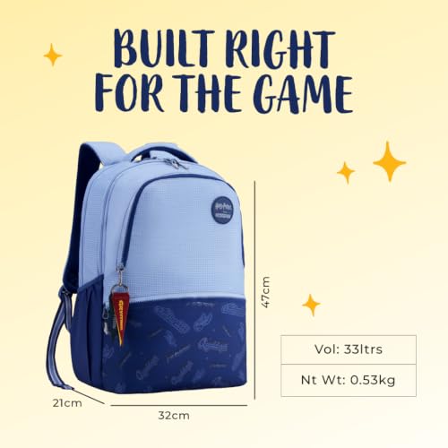 Image of Harry Potter x American Tourister Quidditch Backpack | 33L Bag | AT Playunique Interchangeable Puller House Collection & Stickers | School Bag for Girls & Boys | Blue Denim | 1 Yr Global Warranty