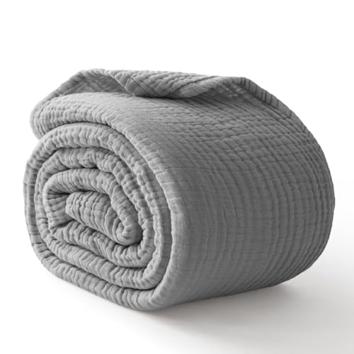 Image of 100% Cotton Muslin Blanket 40 inch x 40 inch, Breathable and Lightweight Cotton Throw Blankets, Soft Cooling Summer Gauze Blanket for All Season, Grey