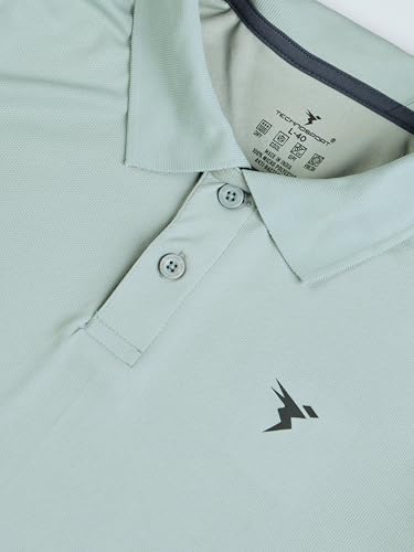 Image of TECHNOSPORT Men's Solid Slim Fit Polo Collar T-Shirt TECHNOCOOL+ Half Sleeve Button Polyester for Gym Running Workout UPF50+ Anti Odour