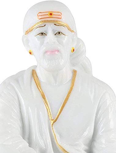 KRISHNAGALLERY1 White Polyresin Sai Baba Murti Shirdi Sai Baba Statue for Home Pooja 7 Inch 2