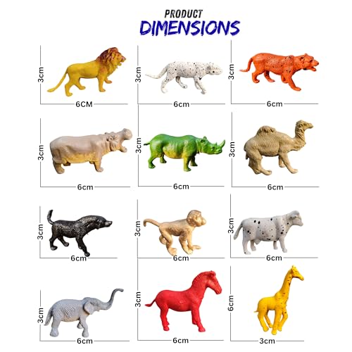 Image of ZESTHOME Mini Animal Toys Set for Kids | Small 2-Inch PVC Rubber Figures - Lion, Tiger, Elephant, Horse, Giraffe, Monkey, Cow, Fox | Educational & Fun Play | 12-Piece