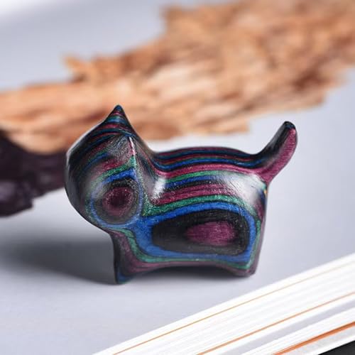 Estatua pequeña de gato tallada en madera negra y morada miniatura 3