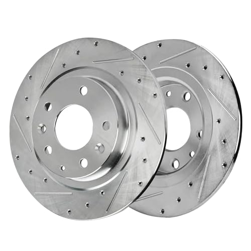 Image of Detroit Axle - AWD Brake Kit for 2016 2017 2018 Mazda CX-3 | Drilled Slotted Disc Brake Rotors Ceramic Brake Pads with Hardware Replacement 11.61 inch inch Front and 11.06 inch inch Rear Rotor