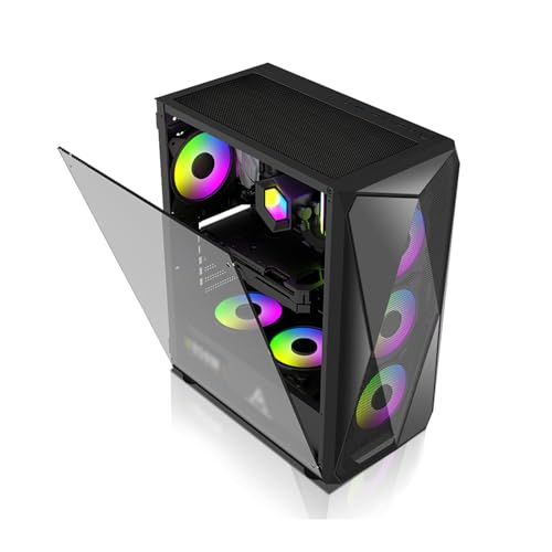 Caja De Computadora M-ATX/ITX De Torre Media, Panel Lateral De Vidrio Templado, Estructura De Gabinete Dividida, Soporte Vertical For GPU Compatible con Refrigeración Líquida(Black)