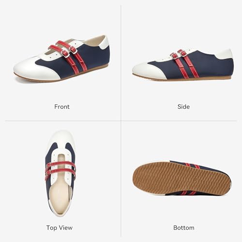 Image of BOSTANTEN Ballet Sneakers Mary Jane Flats for Women, Retro Trainer Style | Cute Retro and Y2k Style, Double Adjustable Straps, Lightweight Flexible Sole, Soft Suede Round Toe, Breathable Lining