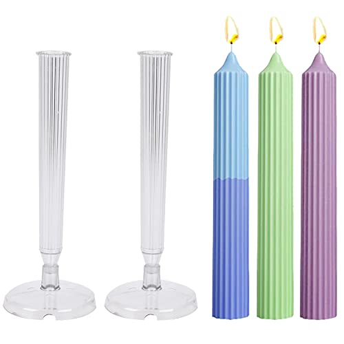 GLAITC Candle Mould 2Pcs Long Pole Taper DIY Making Mold Stripe Shape Cylindrical Plastic Pillar Moulds for Home Decor Wedding Dinner Craft Supplies, Clear