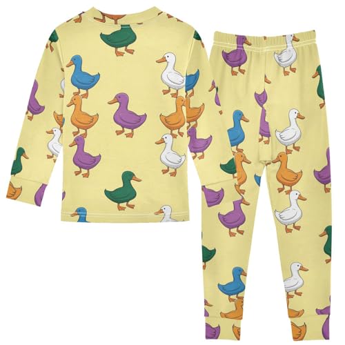 Pajama Sets Long Sleeve Colorful Ducks on Yellow Soft Comfy Sleepwear 2 Piece PJS 3-8T3