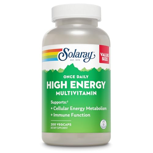 SOLARAY Once Daily High Energy Multivitamin for Women and Men with Vitamin C Vitamin D and Whole Food & Herb Base - Cellular Energy Metabolism & Immune Function Support 200 Servings 200 VegCap
