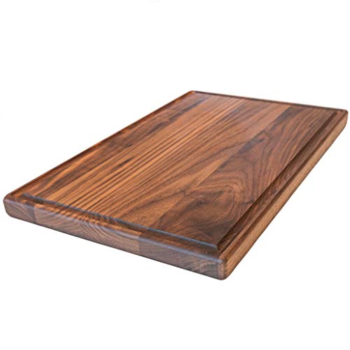 Large Walnut Wood Cutting Board by Virginia Boys Kitchens - 17x11 American Hardwood Chopping and Carving Countertop Block with Juice Drip Groove (Renewed)