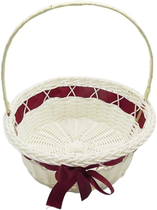 SOLUSTRE Hand Woven Wedding Basket 18x21cm Elegant Hand Woven Flower Basket Burgundy Wedding Flower for Romantic Ceremonies And Picnic Storage