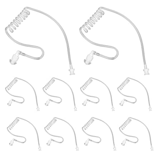 10-Pack Replacement Acoustic Coil Tube Walkie Talkie Earpieces for Baofeng Motorola Kenwood Retevis Midland Two Way Radios Headset Secret Spy Game Earpiece