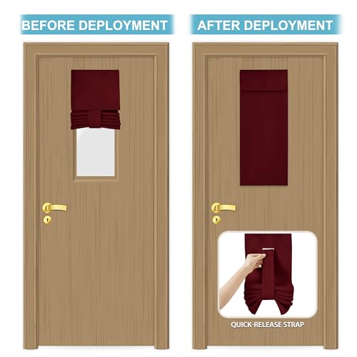 Image of RYB HOME Classroom Door Window Cover, Blackout Shades for Classroom Windows and Doors Cover Lockdown Shades, Room Darkening Design Blocks Views, W 8 x L 36, 1 Panel, Burgundy Red