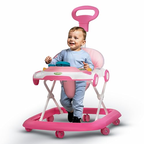 Image of Baybee Pastel Bliss Baby Walker for Kids | 3-Level Height Adjustable Walker with Parental Push Handle & Musical Toy Bar | Foldable Activity Walker for Babies 6 to 18 Months (Pink /White)
