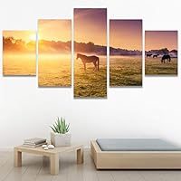 SIGNWIN 5 Panel Canvas Wall Art Modern Art Animals Cow Expressive Farmhouse/Country Multicolor Photography Sheep for Home Decorations Ready to Hang - 60