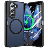 NJROW Magnetic for Samsung Galaxy Z Fold 5 Case Compatible with MagSafe [Fast Wireless Charging][Anti-Fingerprint][Military Shockproof] Translucent Matte Silicone Bumper for Z Fold 5 Phone Case,Black
