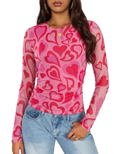 Image of MOUSYA Sheer Tops for Women Mesh Long Sleeve Top See Through Sexy Going Out Tee Summer Crewneck Party Undershirt