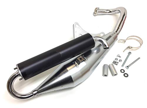 Chrom Tuning Auspuff Sportauspuff passend für Aprilia SR 50, Piaggio NRG MC2 MC3, Gilera Runner 50 – Mit E-Prüfzeichen, 50ccm & 70ccm