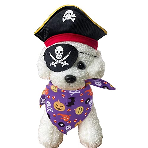 Anelekor Pirate Dog Cat Costume Suit Halloween Funny Pet Clothes With Pirate Hat And Bandana Caribbean Style Cat Apparel Corsair Puppy Dressing Up Cosplay For Small Dogs Kitty (A) #TOP4