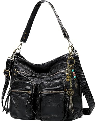 Image of Worldlyda Crossbody Bags for Women Large Tote Soft Leather Purses Washed Y2K Hobo Vintage Handbag Shoulder City Bag