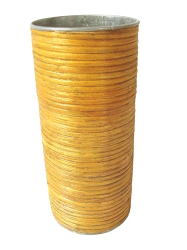 Jarron FLORERO Redondo Alto Amarillo Naranja Metal Bambu Mediano