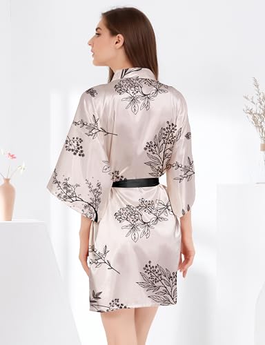 Image of MORFORU Women Bride Bridesmaid Silky Satin Kimono Robe Solid Color Sleepwear for Wedding Party Getting Ready, Short