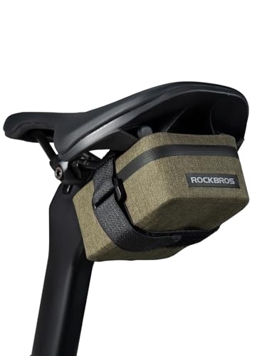 ROCKBROS Bike Saddle Bag 0.4L Waterproof Ultra Small Bike Bag4 x 3.4 x 2 Waterproof Zipper Bicycle Storage Bag Under Seat Easy Attachment for Road Cycling Khaki