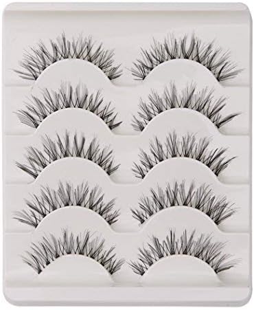 KFZR 5 works Natural Look False Eyelashes Handmade Soft 3D Cross Fashion Fake Eyelashes Black Long Thick Wispies Eye Lashes Extension For Makeup