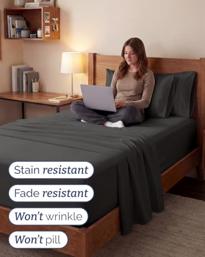 Image of Extra Deep Twin XL Sheet Set - 4 Piece College Dorm Bed Sheets Set with Extra Deep Pockets - Ultra-Soft, Comfy & Breathable Bedding for Women, Men, Kids & Teens - Wrinkle & Fade Resistant - Charcoal