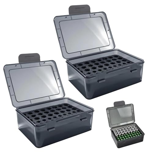 Batterie Aufbewahrungsbox für 54 AAA AA Batterien Schwarz Transparent Batteriebox Aufbewahrung Batterie Organizer aus Kunststoff Sammelbox Akku Etui Sichere LagerungBatterien Nicht Enthalten