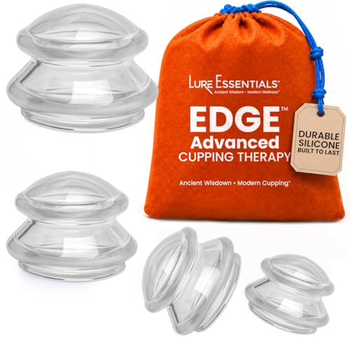 Lure Essentials Edge Silicone Cupping Set Cupping Kit for Massage Therapy Long Lasting Cups for Professional & Home Use Body Sculpt Cup for Cellulite Ultra Transparent Clear
