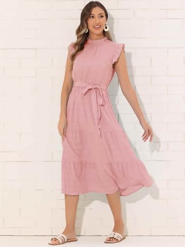 Image of Allegra K Midi Dresses for Women's Ruffled Sleeve Mock Neck Casual Dress