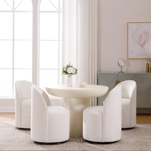 Wahson Velvet Swivel Dining Chair Set of 4, Modern Upholstered Barrel Accent Chair with 360ー Rotation, White Vanity Chair for Dining/Living Room, Bedroom, Makeup Room