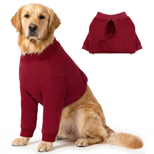 Image of Queenmore Recovery Sleeve for Dogs Front Leg, Adjustable Dog Recovery Suit for Front Legs, Breathable Suitical Recovery Sleeve for Large Breeds, Burgundy, L