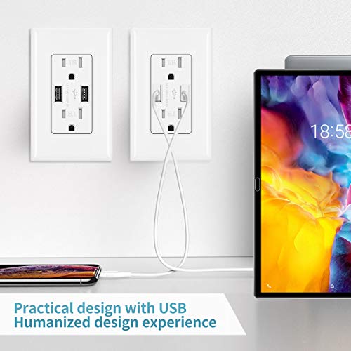 Micmi Outlet With Usb High Speed Charger 4.2A Charging Capability, Child Proof Safety Receptacle 15 Amp, Tamper Resistant Wall Socket Plate Included Ul Listed U24 #TOP5
