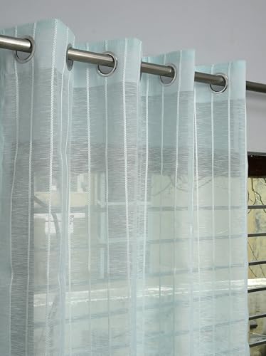 Image of Exporthub Sheer Linen Cotton Curtains for Window 5 Feet Set of 2, Aqua Blue Light Filtering Breathable Fabric Drapes for Living Room & Bedroom (EHSPR057 54)