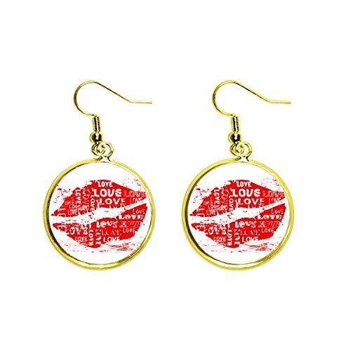 Pendientes largos de corazón y labio rojo dorado para mujer de San Valentín