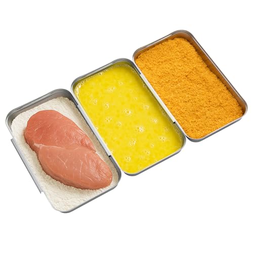 Navaris Panierschalen Set 3-teilig - 27 x 15 cm - 3er Set Schalen aus Edelstahl - Panierstrasse mit 3 Edelstahl Behälter Wanne rechteckig - Edelstahlwanne Set zum panieren