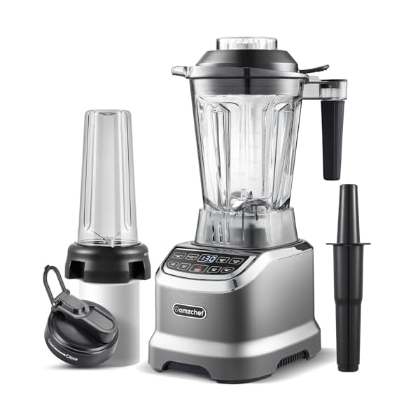 AMZCHEF Smoothie Countertop Blender, 1800 W Professional Blender for Kitchen with 600ml Travel bottle, High-Speed Blender for Shakes, Smoothies, Ice Crushing, Frozen Fruits, Grey