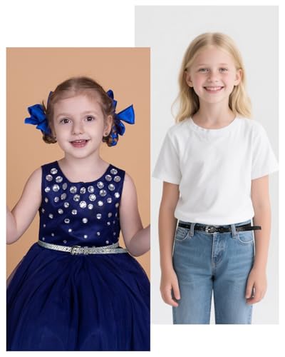 4 Pack Girls Belt Kids Glitter PU Leather Waist Belts, Shiny Belts Metal Buckle for Dress Pants Jeans, Kids Belt Size 6-152