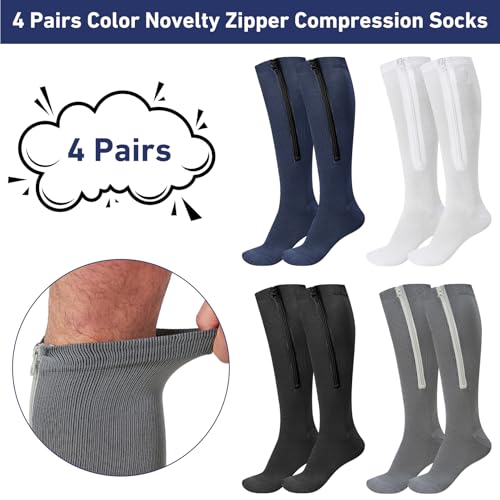 Image of Men Zipper Compression Socks Colorful 20-30mmhg Compression Stockings Knee High Zipper Support Socks for Men Women Swelling Edema Running
