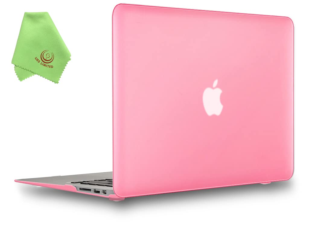 Ueswill Soft Touch Matte Frosted Smooth Hard Case Cover for MacBook + Mackbook Air 13" Microfiber Cleaning Cloth Pink