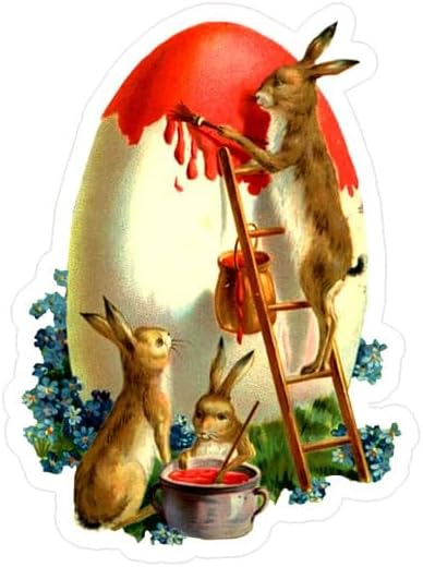 CafePress Easter Rabbits Painting Small Die Cut Sticker, 3"x4" Matte Finish