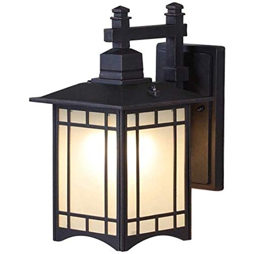 YAMAXUN Lámpara De Pared Retro Impermeable - Caja De Metal Cuadrada Alta Negro Patio Exterior Porche Mission Aplique Linterna De Vidrio Esmerilado De Estilo Japonés Cover