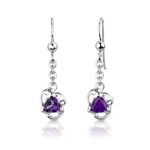 Amethyst-Pendant-Earrings-Necklace-Set-Sterling-Silver-Trillion-Cut-150-Carats