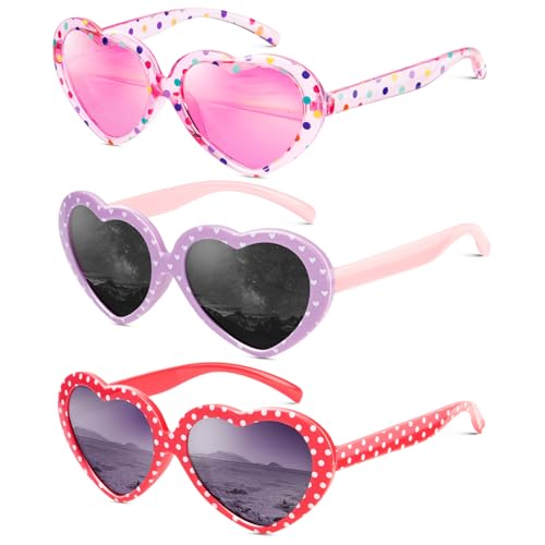 QALLY Kids Sunglasses Polarized Heart-Sunglasses: Toddler girls Sun Glasses with UV Protection for Youth Child 3Pack Age 3-12