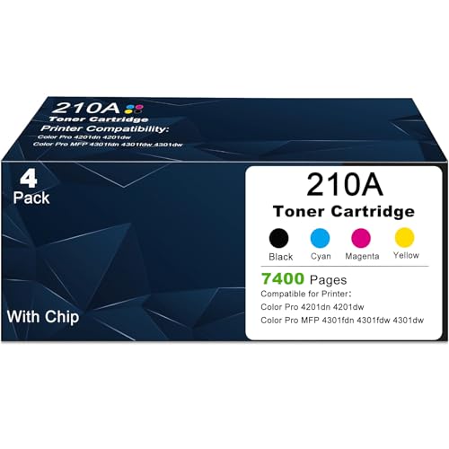 Image of 210A 210X 4 Pack Toner Cartridges Replacement for HP 210A 210 W2100X W2100A Compatible with Color Laserje Pro 4201dn 4201dw MFP Pro 4301fdn 4301fdw 4301dw Printers-High Yield (with Chip) - (K /C /M /Y)