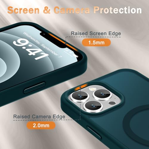 Image of YENAPOON for iPhone 13 Pro Max Case, Matte Magnetic Phone Cover [with 1 Screen Protector] [Support for MagSafe] [Shockproof Military Grade Protection] Translucent Frosted Back, Blue