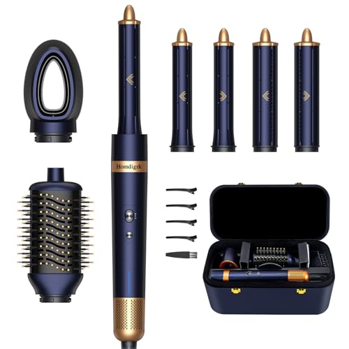 Homdigrk Air Styler - Juego de cepillos de aire caliente 6 en 1, 1300 W con secador de pelo de 11.0000 rpm, rizado todo en uno, juego de cepillos de aire caliente con manivelas de aire de 4