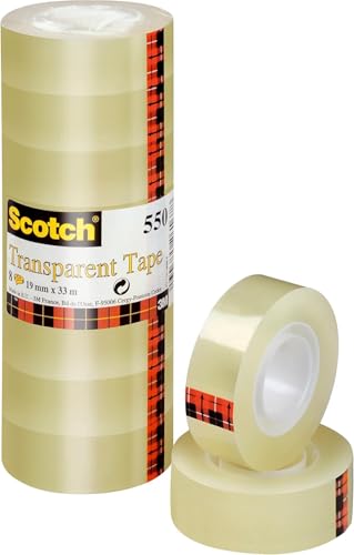 Scotch Ruban Adhésif Transparent - 8 Rouleaux (19 mm x 33 m) - Ruban Adhésif Transparent à Usage Général pour l'Ecole, la Maison et le Bureau